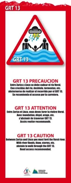 Cartel aviso riadas río Veral